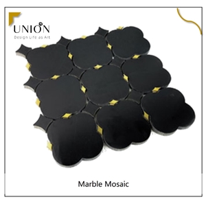 Nero Black Marble Mosaic With Golden Dots Inlay Tiles Design